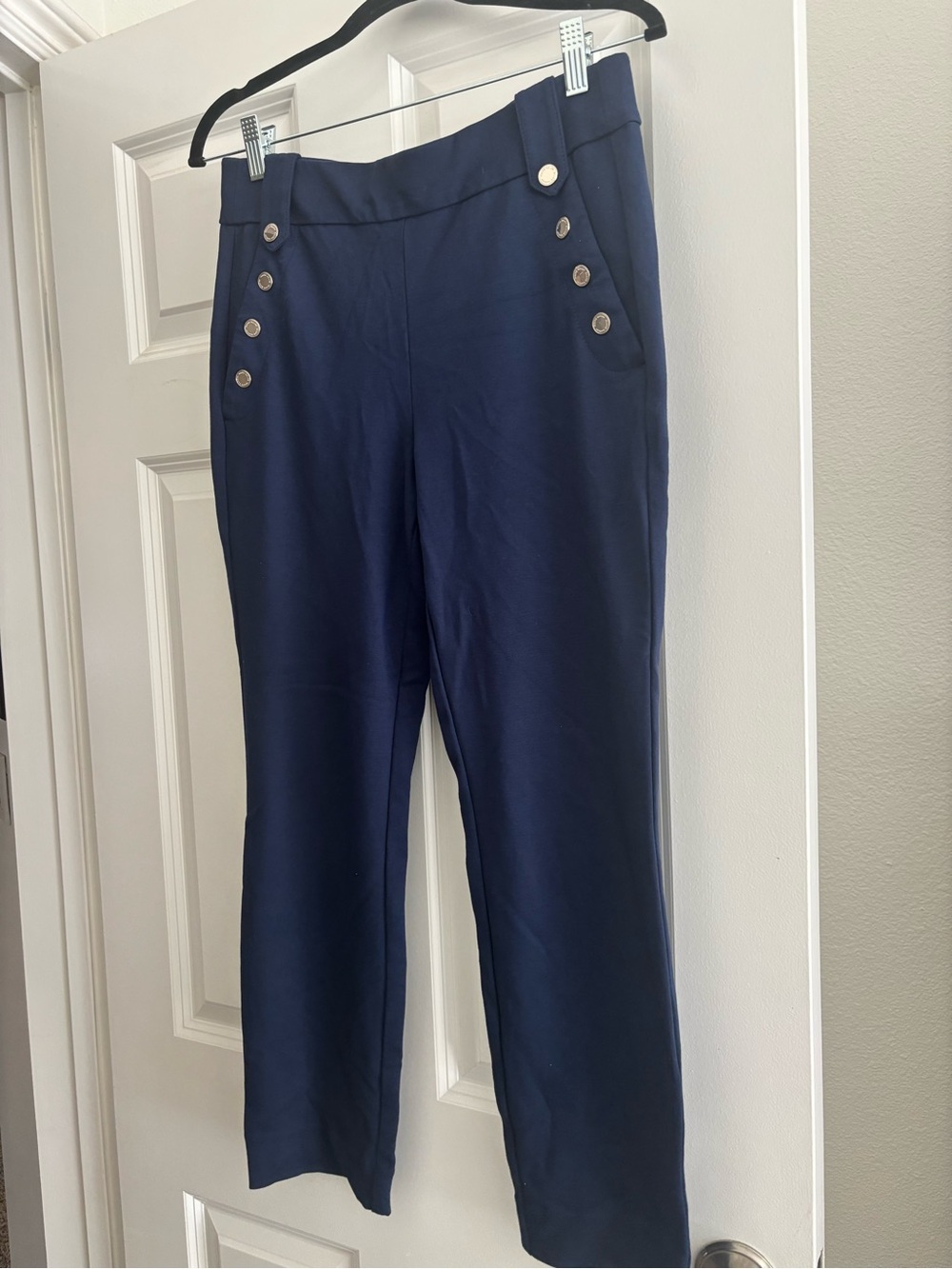 White House Black Market Navy Button-Accent Pull-On Trousers